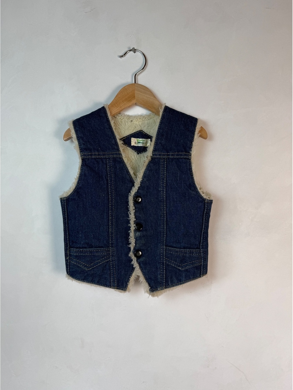 4/5T Kids Vintage Dark Blue Denim Vest with Faux Shearling Lining